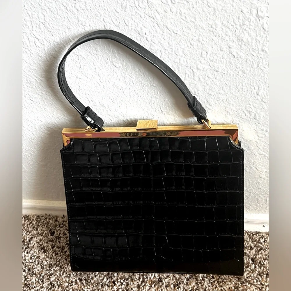 Mansur Gavriel Elegant Bag Croc Black NWOT - Picture 2 of 6